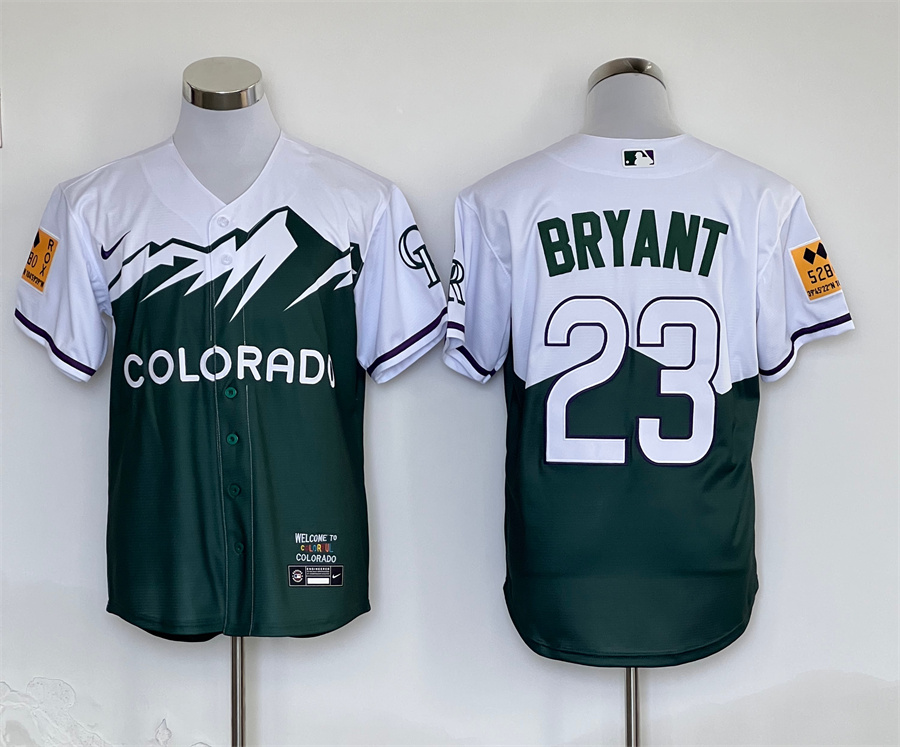 Men's Colorado Rockies Kris Bryant #23 Green City Connect Jersey